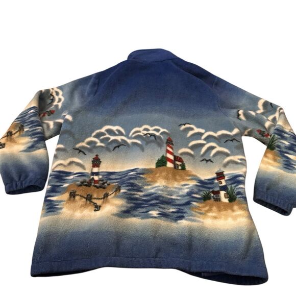 Vtg Blair Mens Jacket L Lighthouse AOP Theme Fleece Zip Up Outdoor Retro Ocean - Picture 10 of 13